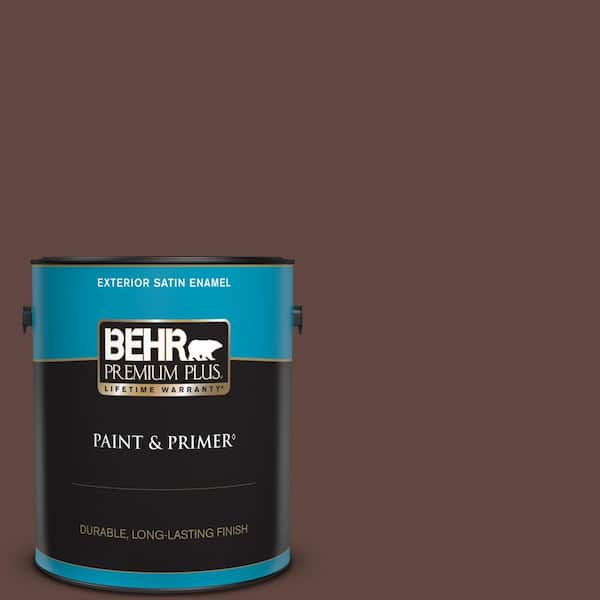 BEHR PREMIUM PLUS 1 gal. #180F-7 Warm Brownie Satin Enamel Exterior Paint & Primer