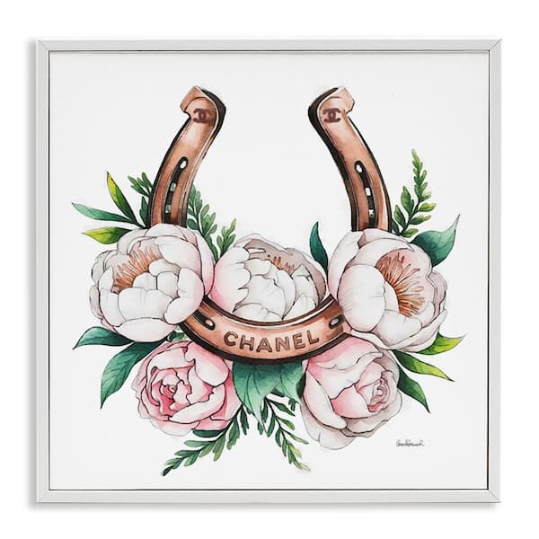 Stupell Industries Glam Peonies and Horseshoe by Amanda Greenwood White Framed Nature Giclee Art Print 24 in. x 24 in.