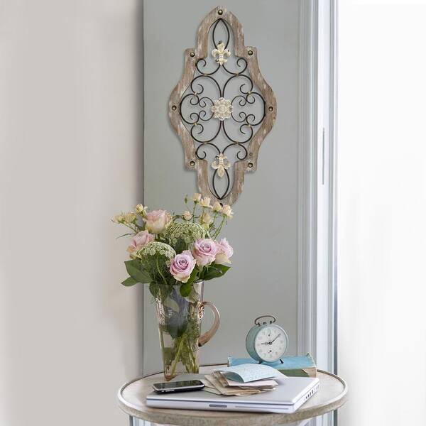 Floral Medallion Wall Hook Plaque - 3 Hooks - Gray