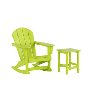 Iris Lime Plastic Adirondack Outdoor Rocking Chair with Side Table Set