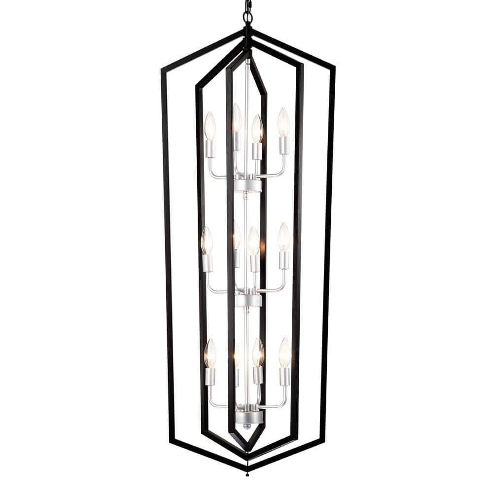12-Light Matte Black Vintage Rustic Cage Light Fixture Adjustable Height Ch