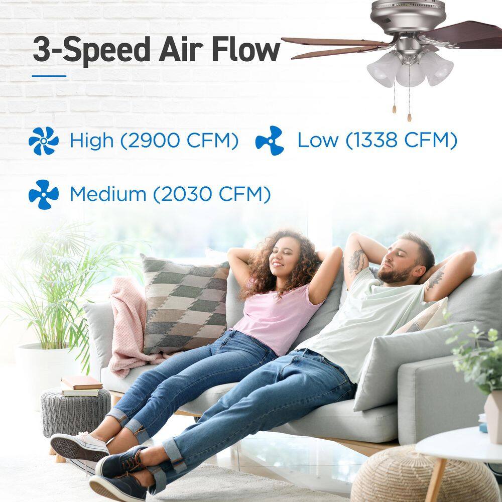 42" Silver Ceiling Fan with Reversible Walnut Blades and Lights
