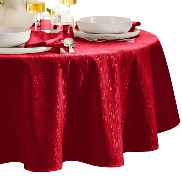 Threadmade Home Continental Solid Texture Water Resistant Tablecloth, Red - 90"W x 90"L Round