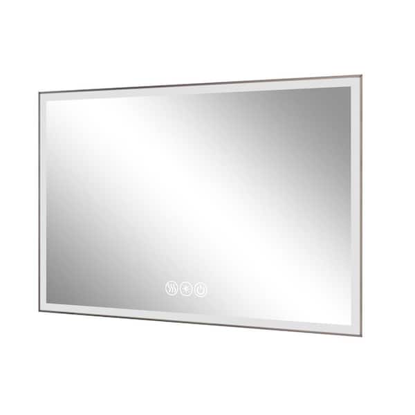 32 in. W x 48 in. H Rectangular Framed LED Wall Bathroom Vanity Mirror in Silver
