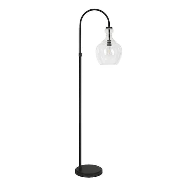 HomeRoots 70 in. Black 1 1-Way (On/Off) Arc Floor Lamp for Living Room with Glass Dome Shade