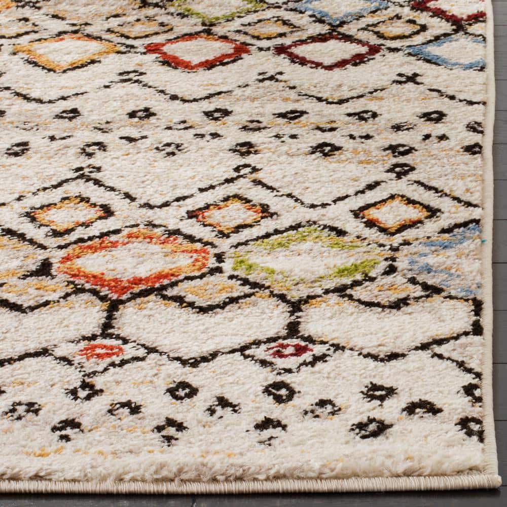 Ivory Multi Geometric 4' x 6' Easy-Care Synthetic Area Rug
