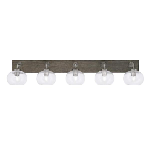 Unbranded Kirby 47.75 in. 5 Light Graphite & Painted Wood-look Vanity Light with 7 in. Clear Bubble Glass Shades No Bulbs Included