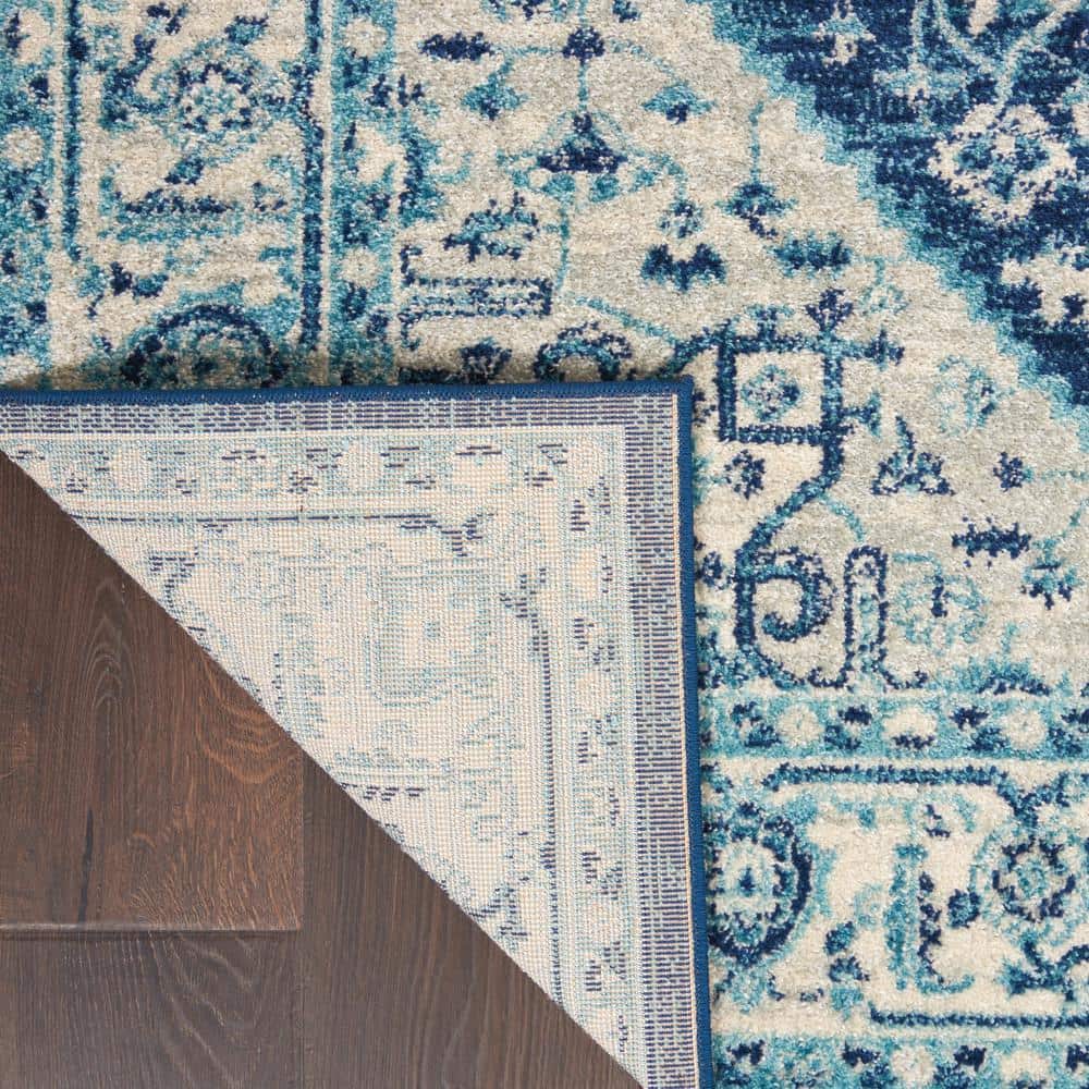 Ivory/Navy 4' x 6' Synthetic Easy Care Rectangular Rug