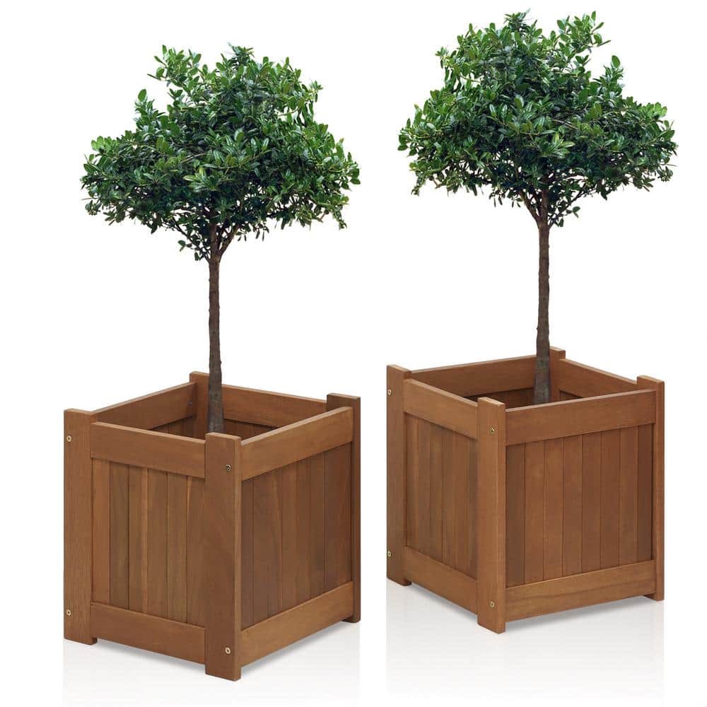 Tioman Natural Hardwood Outdoor Flower Boxes, Set of 2