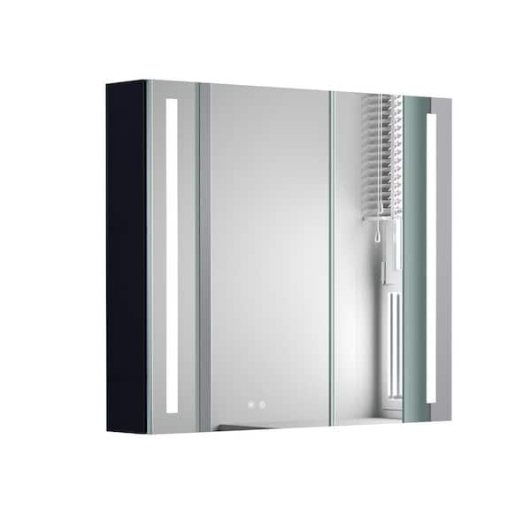 Unbranded 29.5 in. W x 25.6 in. H Rectangular Medicine Cabinet with Mirror LED Temperature Adjustable Memory Touch Switch