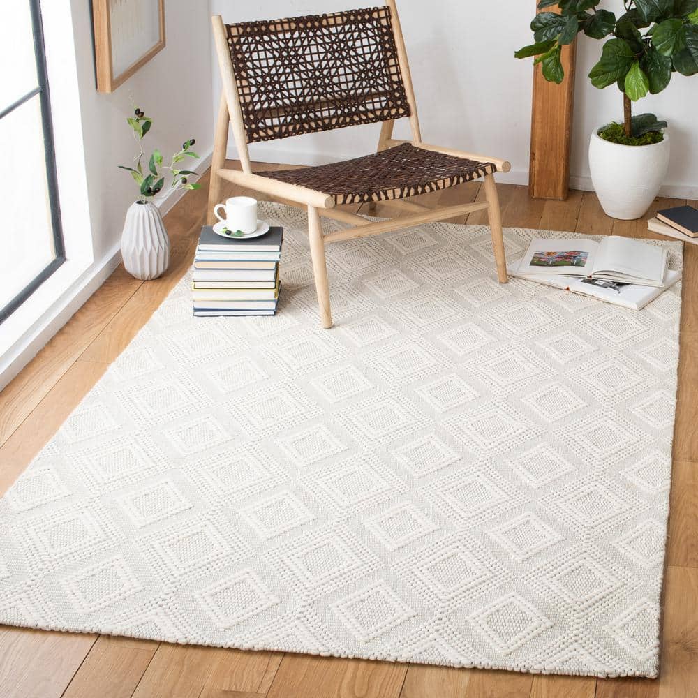 Ivory Geometric Handwoven Wool Square Area Rug