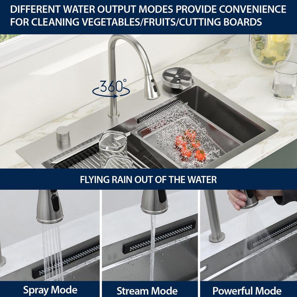 33" Matte Black Granite Composite Single Bowl Kitchen Sink with Pull Down Faucet