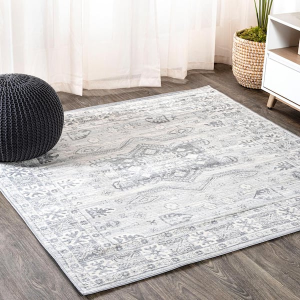 JONATHAN Y Modern Persian Light Gray 6 ft. Vintage Medallion Square Area Rug