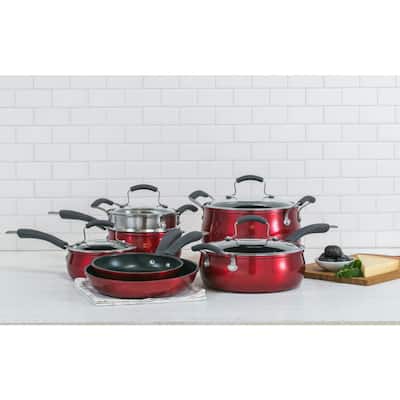 Translucent 11-Piece Hard-Anodized Aluminum Nonstick Cookware Set in Red