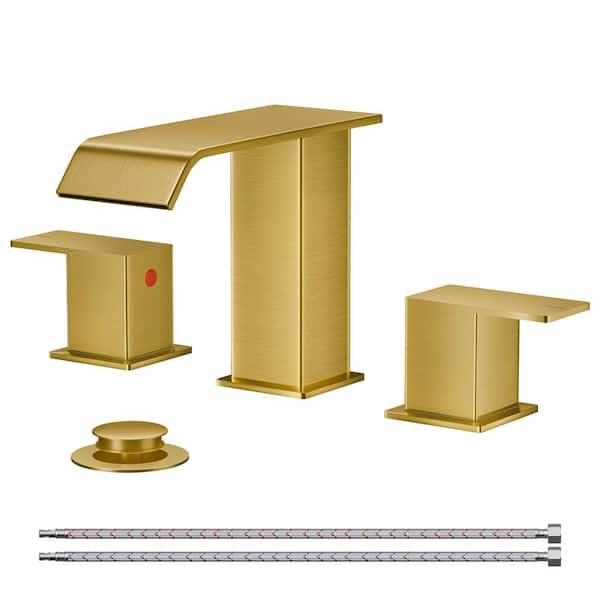 8 in. Widespread Double Handle Bathroom Faucet with Pop-up Drain in Gold