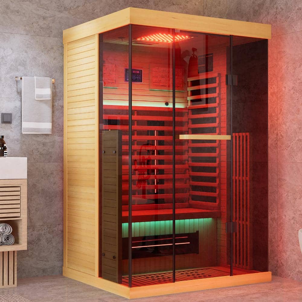 Full Spectrum Infrared Sauna，1-2 Person Home Sauna，Wooden Canadian Hemlock Indoor Spa Sauna with Resonance S price history on PriceWatchPro