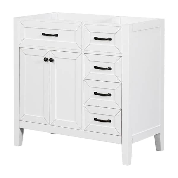 Unbranded 35.5 in. W x 17.7 in. D x 35 in. H Bath Vanity Cabinet without Top in White with Drawers, Solid Frame and MDF Board