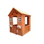 All Wooden Kids Playhouse with 2 Windows and Flowerpot Holder