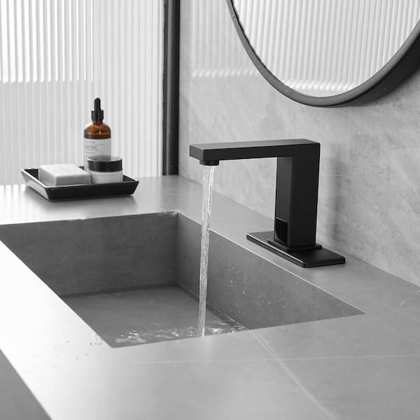 Automatic Sensor Touchless Bathroom Sink Faucet With Deck Plate In Matte Black
