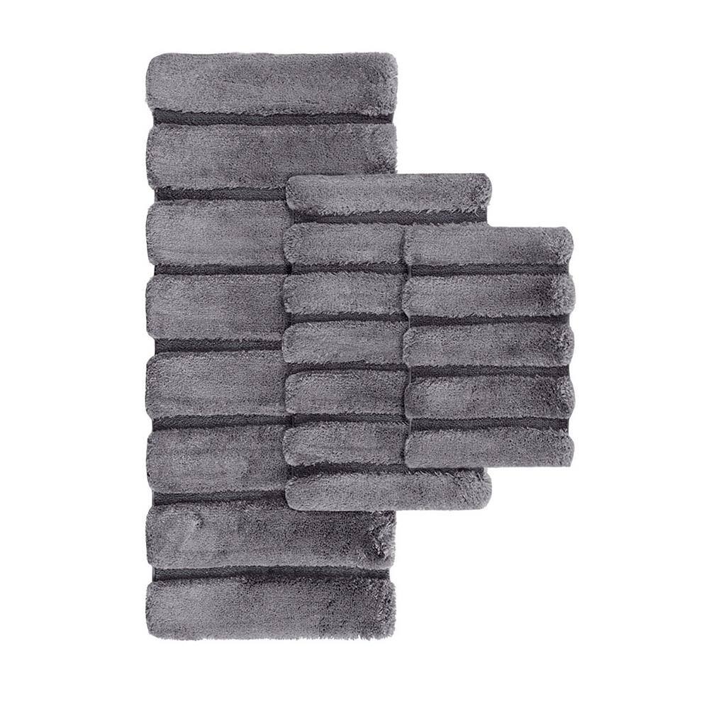 Grey Tufted Polyester Bathroom Rug with Non-Skid Backing, 24" x 58"