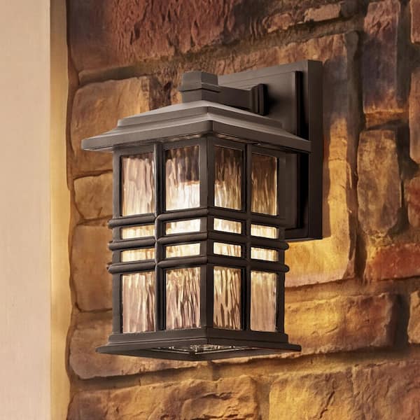 Beacon Square 12 in. 1-Light Olde Bronze Outdoor Hardwired Wall Lantern Sconce with No Bulbs Included (1-Pack)
