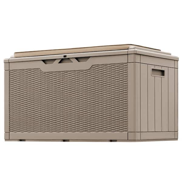 Tozey 100 Gal. Fusion Style Outdoor Storage Bench Mocha Resin Deck Box with Cushion