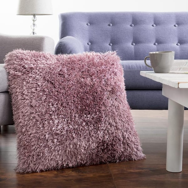 Lavish Home Shag Floor Purple Solid Polyester 24 in. x 24 in. Throw Pillow