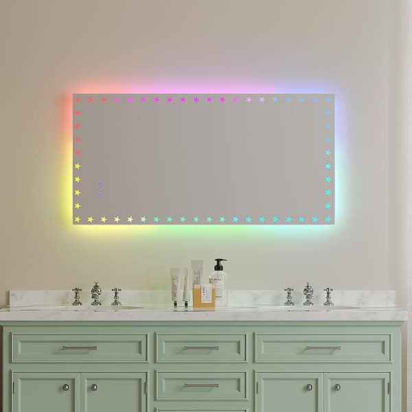 Unbranded 48 in. W x 24 in. H Rectangular Framed Anti-Fog Dimmable Wall Bathroom Vanity Mirror with RGB Backlit in White