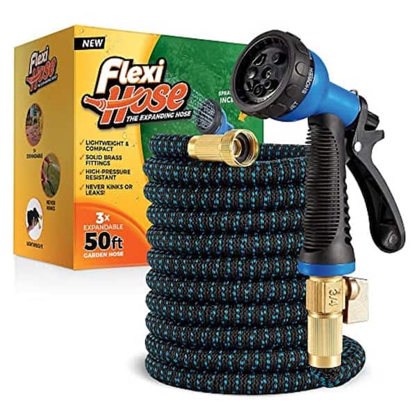 Unbranded Flexi Hose 3/4 in x 50 ft. with 8 Function Nozzle Expandable Garden Hose, Lightweight & No-Kink Flexible, Blue/Black