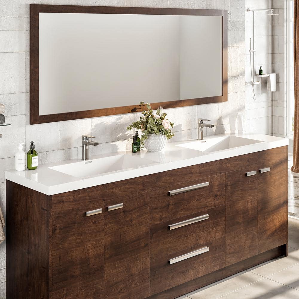 Lugano 84" Rosewood Modern Freestanding Double Vanity with Integrated White Acrylic Sinks