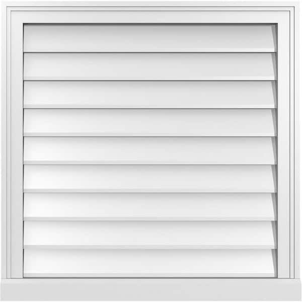 Ekena Millwork 28 in. x 28 in. Vertical Surface Mount PVC Gable Vent: Decorative with Brickmould Sill Frame