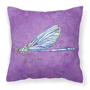 14 in. x 14 in. Multi-Color Lumbar Outdoor Throw Pillow Dragonfly on Purple Canvas