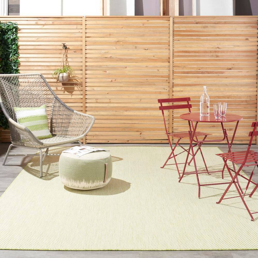 Courtyard Charm Ivory Green Geometric 8' x 10' Easy-Care Rug