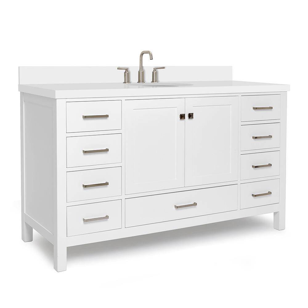 Cambridge 61" White Quartz Top Freestanding Single Vanity