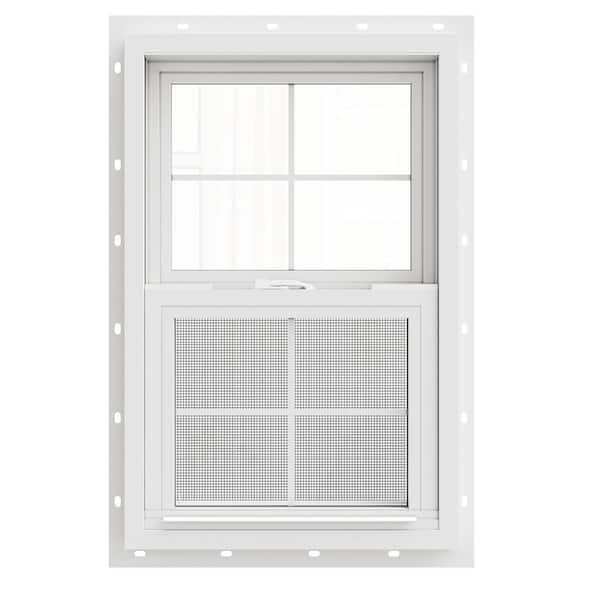 24 in. x 36 in. 62-Series Low-E Double Glazed Single Hung Vinyl Window with Grids Tempered Glass White NC/RPL