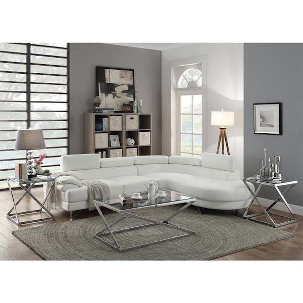 Bobkona 102 in. Round Arm 2-Piece Faux Leather Curved Sectional Sofa in White