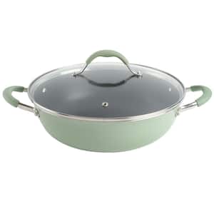 5 qt. Enameled Aluminum Everyday Pan in Pistachio With Silicone Handles
