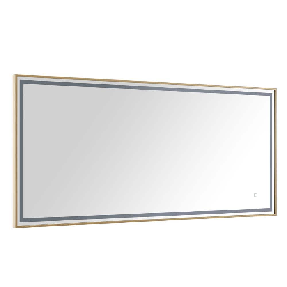 Eleganza Brushed Gold 59" Stainless Steel Framed LED Bathroom Mirror