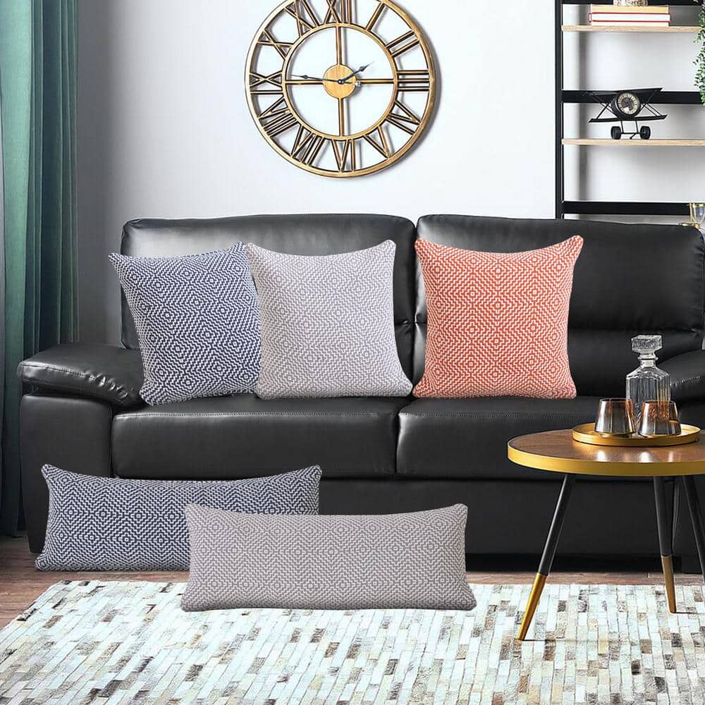 Modern Bohemian Coastal 20" Square Orange and White Cotton Throw Pillow