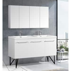 Annecy 60 in. Double, 2-Door, 1 Drawer Bathroom Vanity in White with White Basin