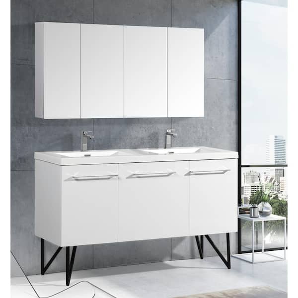 Swiss Madison Annecy 60 in. Double, 2-Door, 1 Drawer Bathroom Vanity in White with White Basin