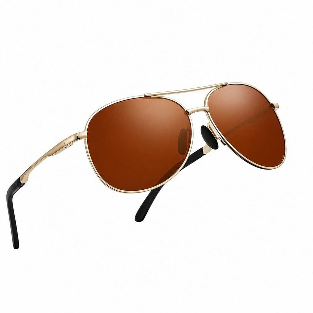 Wudkey Classic Aviator Polarized Sunglasses, UV400 Protection, Lightweight Alloy Metal Frame, Gold, Unisex for Driving Fishing