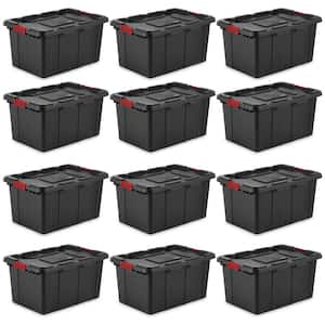 15-Gal. Durable Rugged Industrial Tote with Latches in Black (12-Pack)