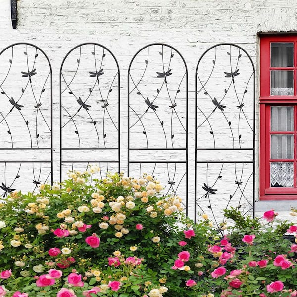 4 Pack 86.7 in. Metal Dragonfly Decor Garden Trellis, Garden Fencing for Climbing Plants, Flower Support Trellis
