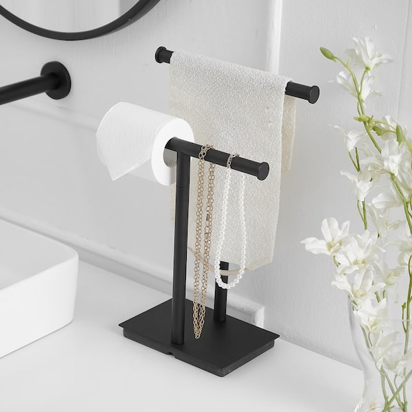 Black toilet roll online holder and towel rail