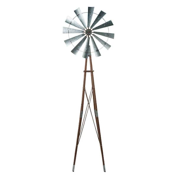 Alpine Corporation 101 in. Tall Outdoor Metal Windmill Spinner Garden Stake Yard Decoration, Rust/Galvanized
