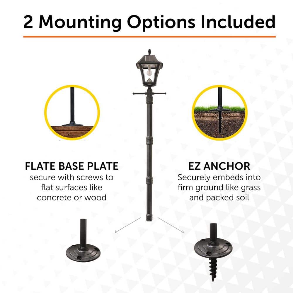 Baytown II Black Resin Solar Lamp Post with LED Light