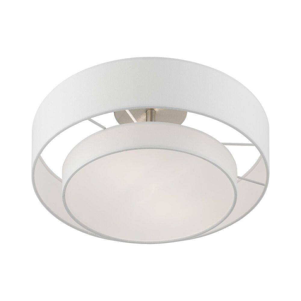 Brushed Nickel 2-Light Semi-Flush Mount with Glass Drum Shade