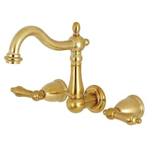 Heritage 2-Handle Wall Mount Bathroom Faucet in Brushed Brass