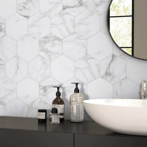 Soft Tile Peel And Stick Backsplash (Hexagon Carrara Marble Grey White ) Vinyl Tile For Wall Backsplash – _decor - View #9